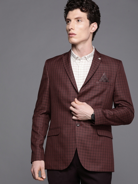 

Theme Men Maroon Checked Slim Fit Blazers