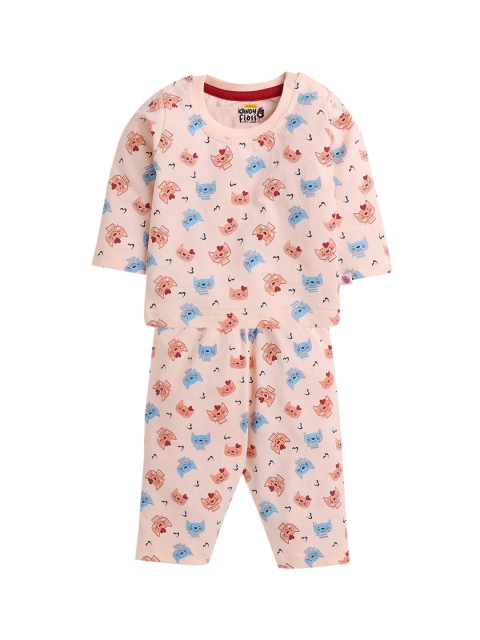 

AMUL Kandyfloss Unisex Kids Peach-Coloured Printed Night suit