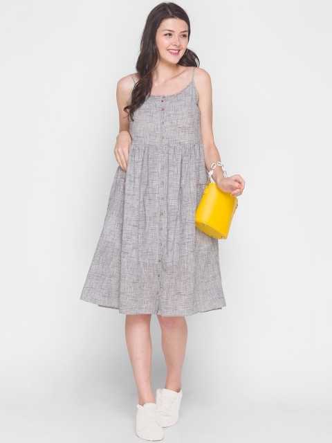 

TERQUOIS Grey Checked Fit and Flare Dress