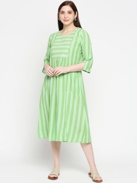 

Kuber Studio Green Striped A-Line Midi Dress