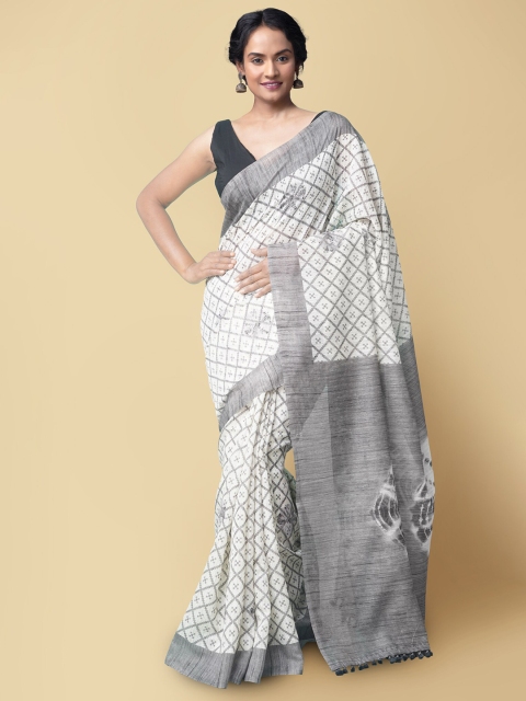 

Unnati Silks White & Grey Silk Cotton Chanderi Sustainable Saree
