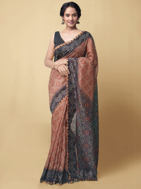 

Unnati Silks Maroon & Black Silk Cotton Chanderi Sustainable Saree