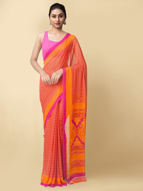 

Unnati Silks Orange & Pink Bhagalpuri Sustainable Saree