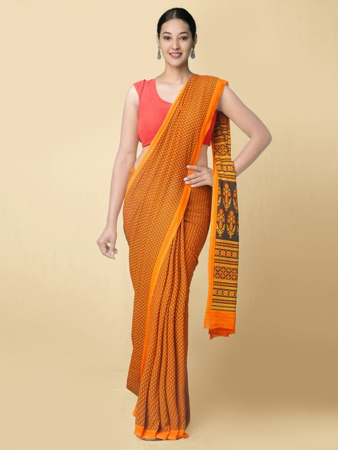 

Unnati Silks Women Orange & Black Fancy Crepe Art Silk Saree