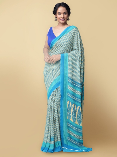 

Unnati Silks Women Blue Fancy Crepe Art Silk Saree