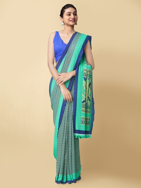 

Unnati Silks Women Blue & Turquoise Fancy Crepe Art Silk Saree