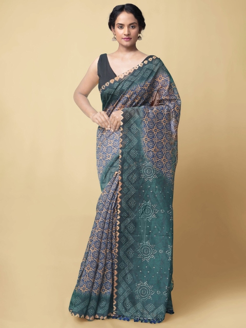 

Unnati Silks Blue & Tan Silk Cotton Chanderi Sustainable Saree