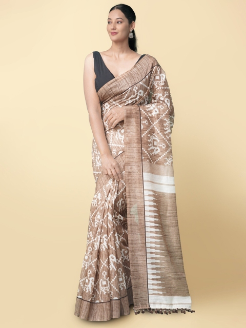 

Unnati Silks Brown & White Warli Silk Cotton Chanderi Sustainable Saree