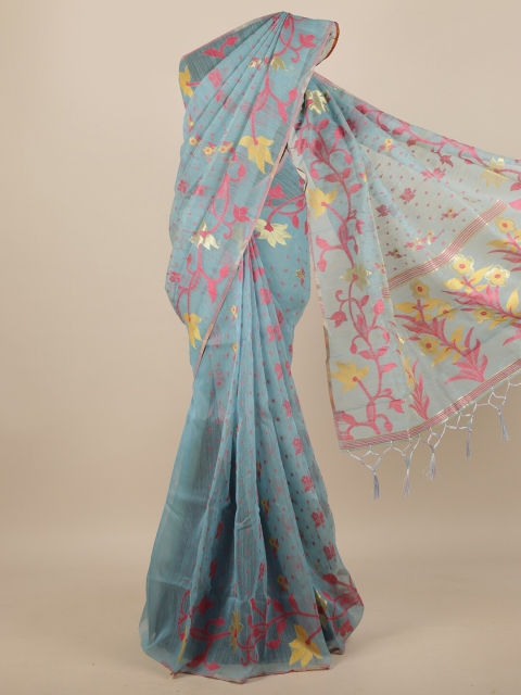 

Pothys Blue & Pink Floral Jute Silk Saree