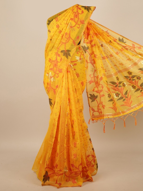 

Pothys Yellow & Red Floral Jute Silk Saree