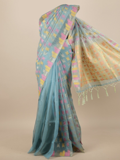 

Pothys Blue & Pink Geometric Woven Design Jute Silk Saree