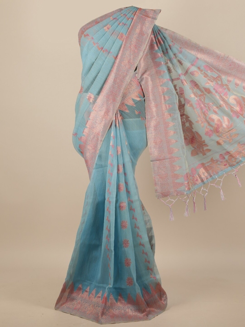 

Pothys Blue & Pink Ethnic Motifs Jute Silk Saree