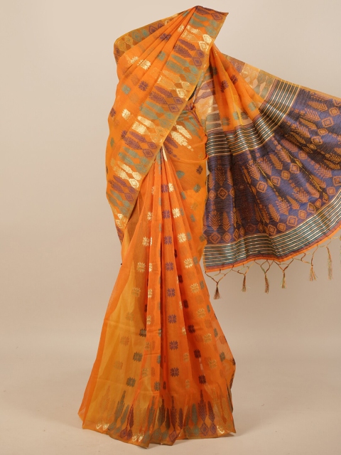 

Pothys Orange & Blue Ethnic Motifs Jute Silk Saree