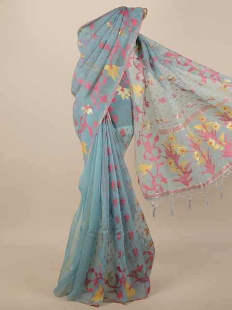 

Pothys Blue & Pink Floral Jute Silk Saree