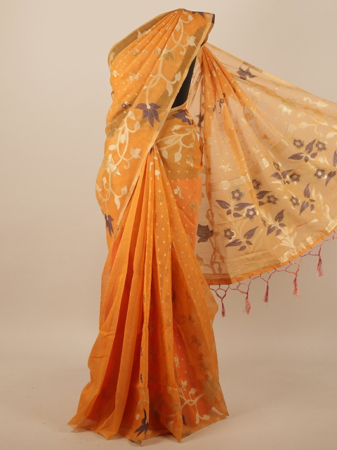 

Pothys Orange & Gold-Coloured Floral Jute Silk Saree