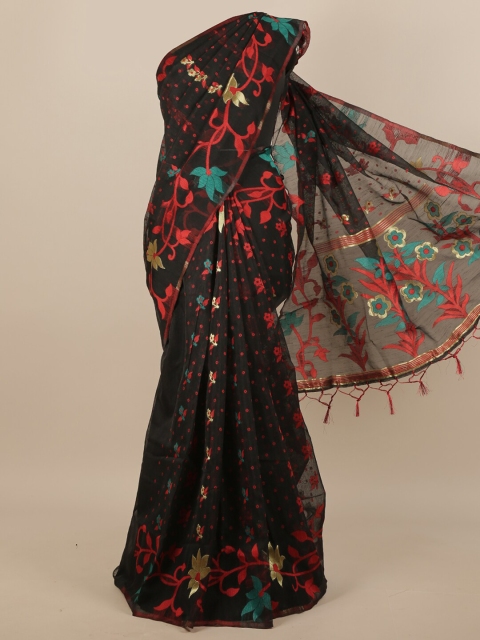 

Pothys Black & Red Floral Jute Silk Saree