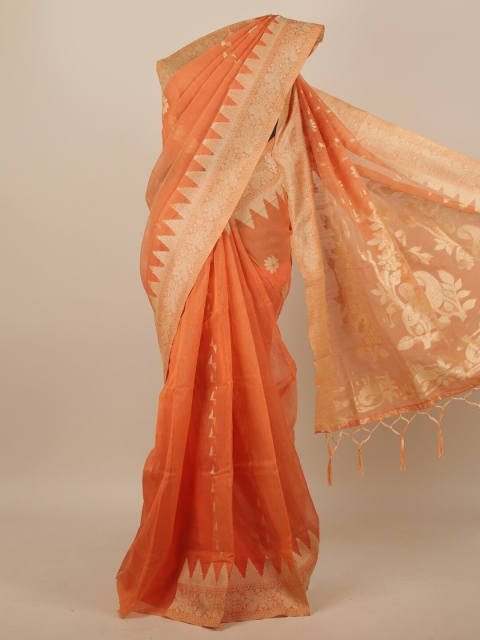 

Pothys Orange & Gold-Coloured Ethnic Motifs Jute Silk Saree