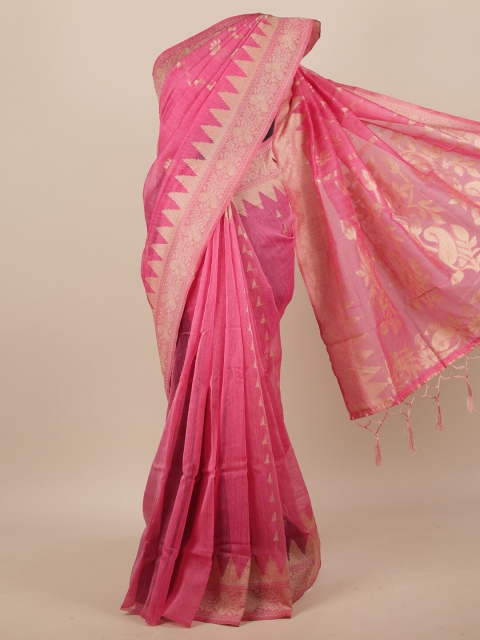 

Pothys Pink & Gold-Coloured Ethnic Motifs Jute Silk Saree