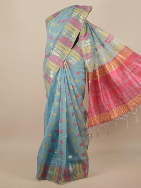 

Pothys Blue & Pink Ethnic Motifs Jute Silk Saree