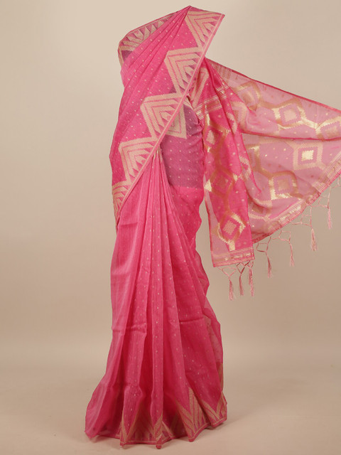 

Pothys Pink & Gold-Coloured Woven Design Jute Silk Saree