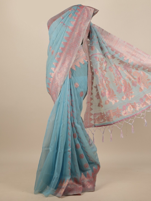 

Pothys Blue & Pink Ethnic Motifs Jute Silk Saree