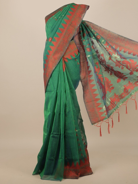 

Pothys Green & Red Ethnic Motifs Jute Silk Saree