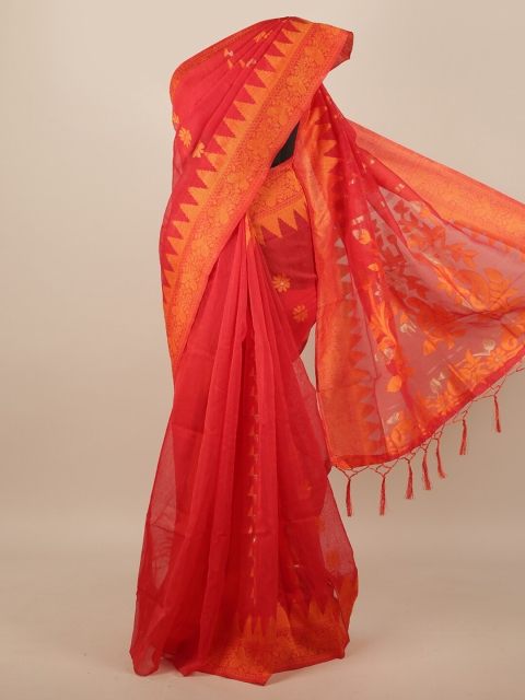 

Pothys Red & Orange Ethnic Motifs Jute Silk Saree
