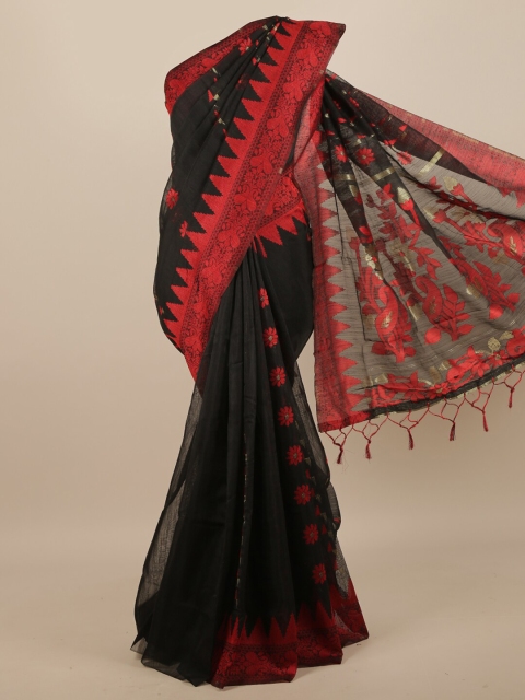 

Pothys Black & Red Ethnic Motifs Jute Silk Saree