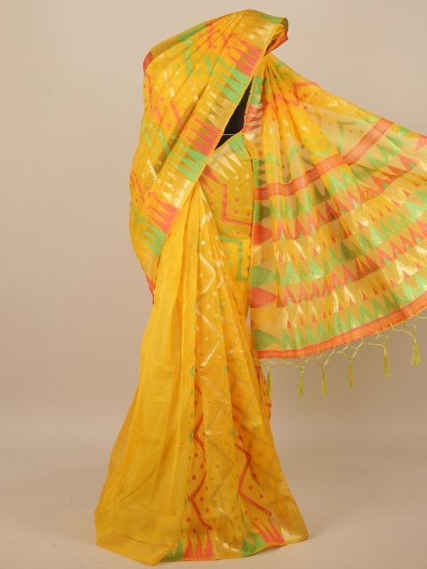 

Pothys Yellow & Red Geometric Woven Design Jute Silk Saree