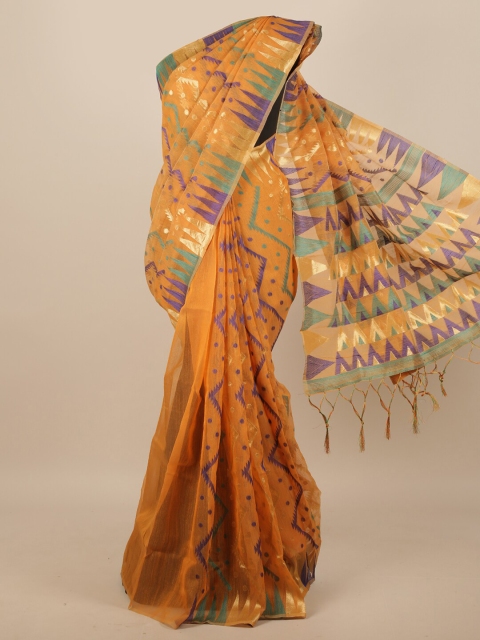 

Pothys Orange & Purple Geometric Woven Design Jute Silk Saree