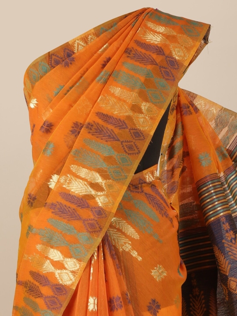 

Pothys Orange & Blue Ethnic Motifs Jute Silk Saree