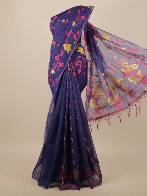 

Pothys Blue & Pink Floral Jute Silk Saree