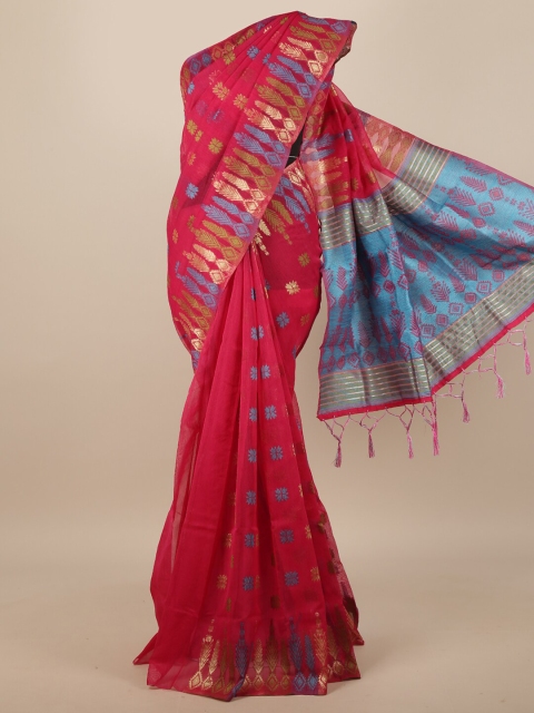 

Pothys Magenta & Blue Ethnic Motifs Jute Silk Saree