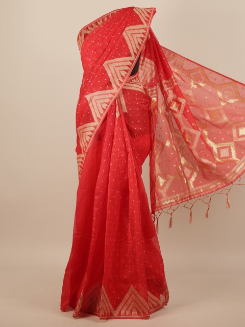 

Pothys Red & Gold-Coloured Geometric Woven Design Jute Silk Saree