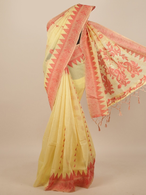

Pothys Yellow & Red Ethnic Motifs Woven Design Jute Silk Saree