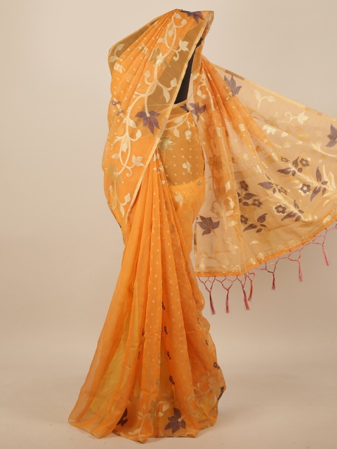 

Pothys Orange & Gold-Coloured Floral Jute Silk Saree