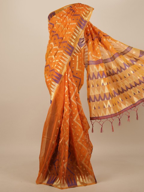 

Pothys Orange & Blue Geometric Woven Design Jute Silk Saree