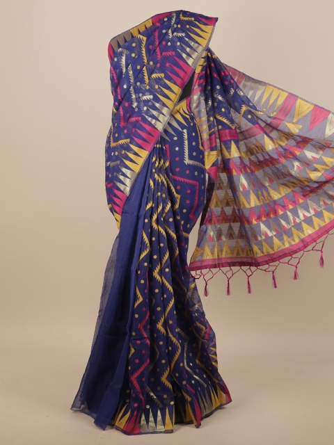 

Pothys Blue & Pink Geometric Woven Design Jute Silk Saree