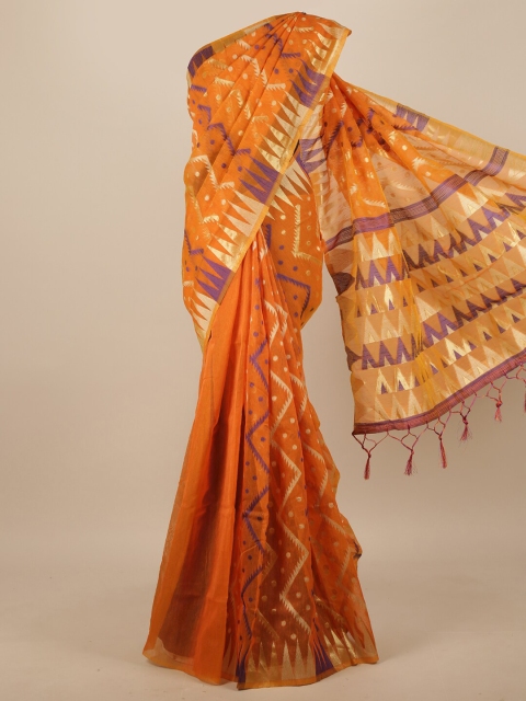 

Pothys Orange & Purple Geometric Woven Design Jute Silk Saree