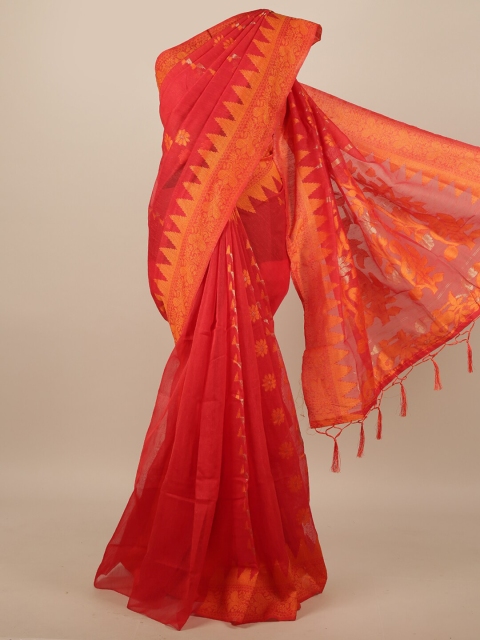 

Pothys Red & Orange Ethnic Motifs Jute Silk Saree
