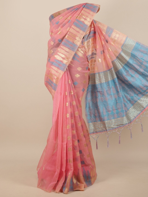 

Pothys Pink & Blue Ethnic Motifs Jute Silk Saree