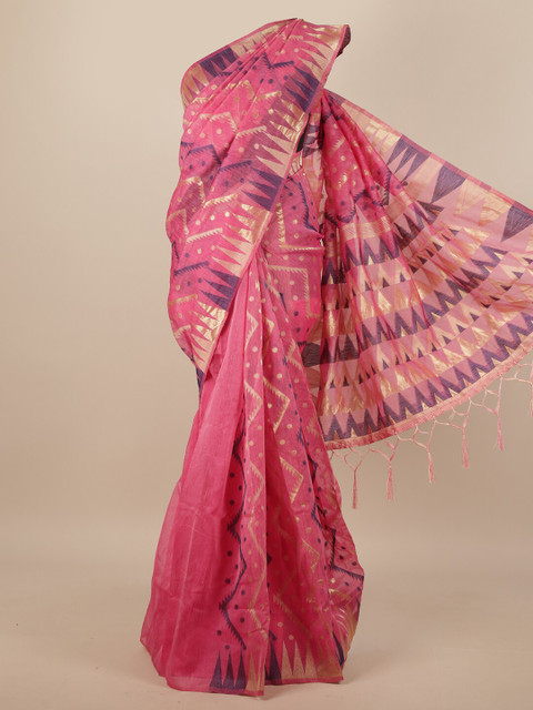 

Pothys Pink & Purple Geometric Woven Design Jute Silk Saree