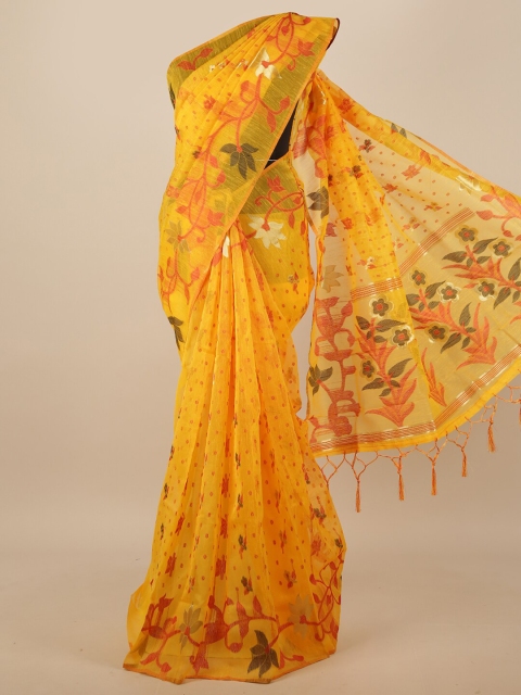 

Pothys Yellow & Red Floral Jute Silk Saree