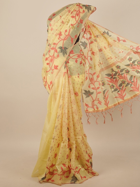 

Pothys Cream-Coloured & Red Floral Jute Silk Saree