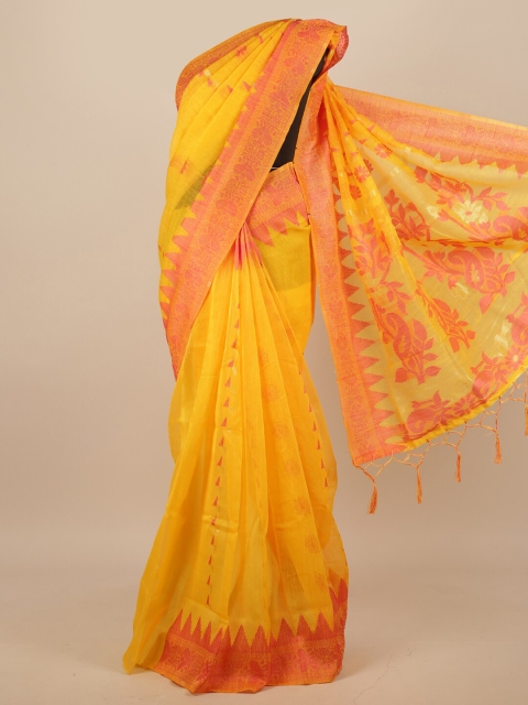

Pothys Yellow & Pink Ethnic Motifs Jute Silk Saree