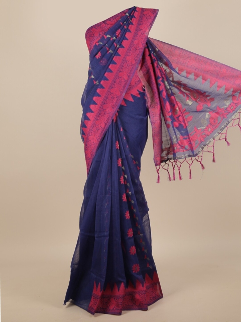 

Pothys Blue & Pink Ethnic Motifs Jute Silk Saree