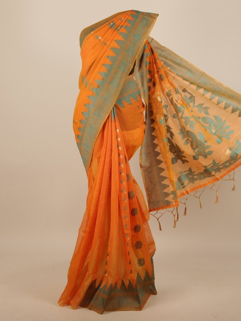 

Pothys Orange & Green Ethnic Motifs Jute Silk Saree