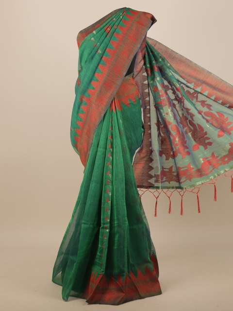 

Pothys Green & Red Ethnic Motifs Jute Silk Saree