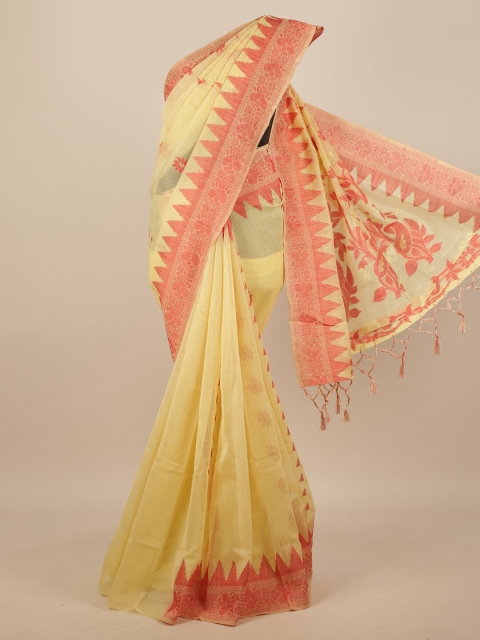 

Pothys Yellow & Red Ethnic Motifs Jute Silk Saree