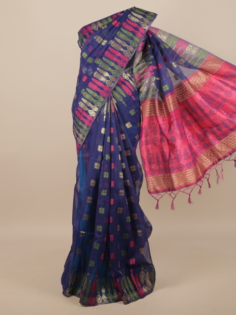 

Pothys Blue & Fuchsia Ethnic Motifs Jute Silk Saree